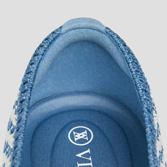 Denim Stripe Aria 5 degrees Pointed Toe Ballet Flats - Picture 12 of 16